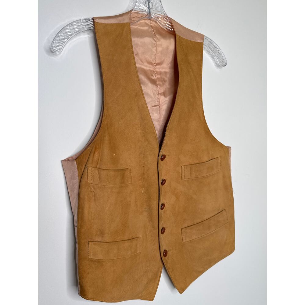Vintage 1970s Camel Suede Leather Vest Western Boho Small - Picture 5 of 14